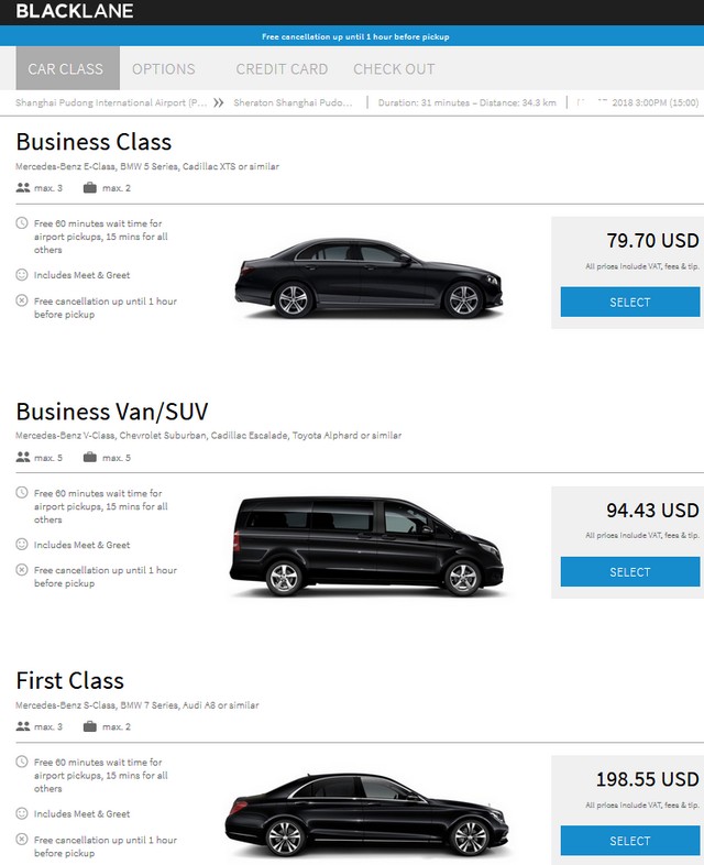 Blacklane Buchung Homepage