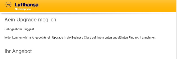Business Class zum Schnäppchenpreis - Ablehung Gebot bei Lufthansa