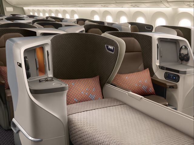 Die Singapore Airlines Business Class Kabine an Bord der Boeing 787-10 