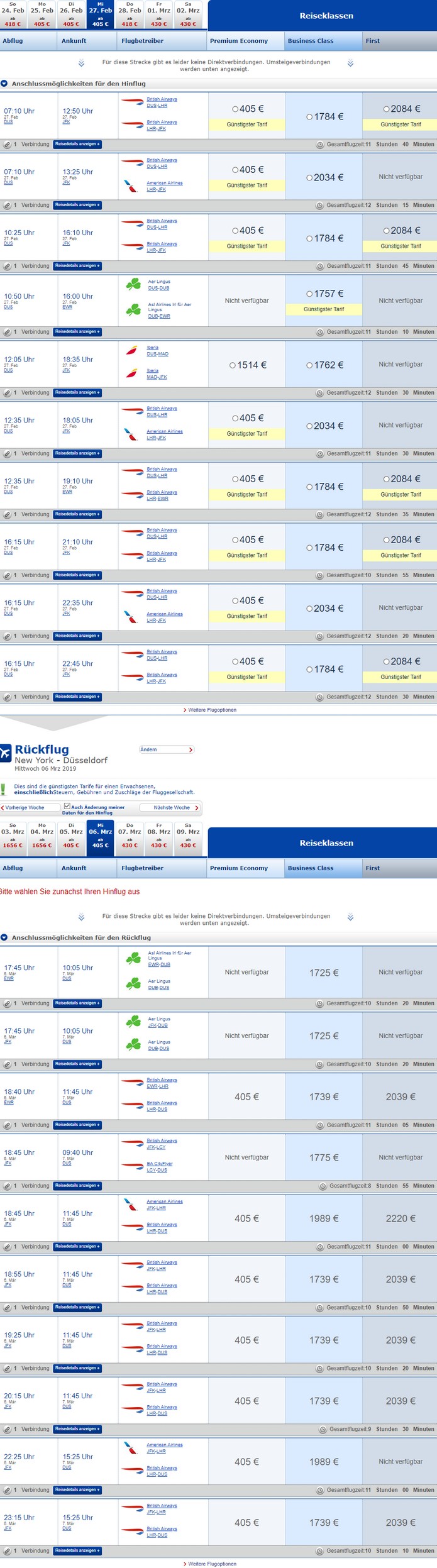 Abflug im Inland / British Airways DUS-NYC