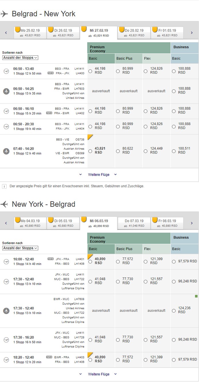 Abflug im Ausland / Lufthansa BEG-NYC