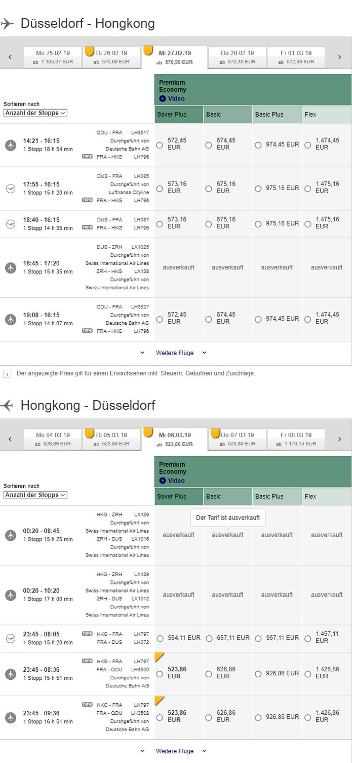 Abflug im Inland / Inland DUS-HKG