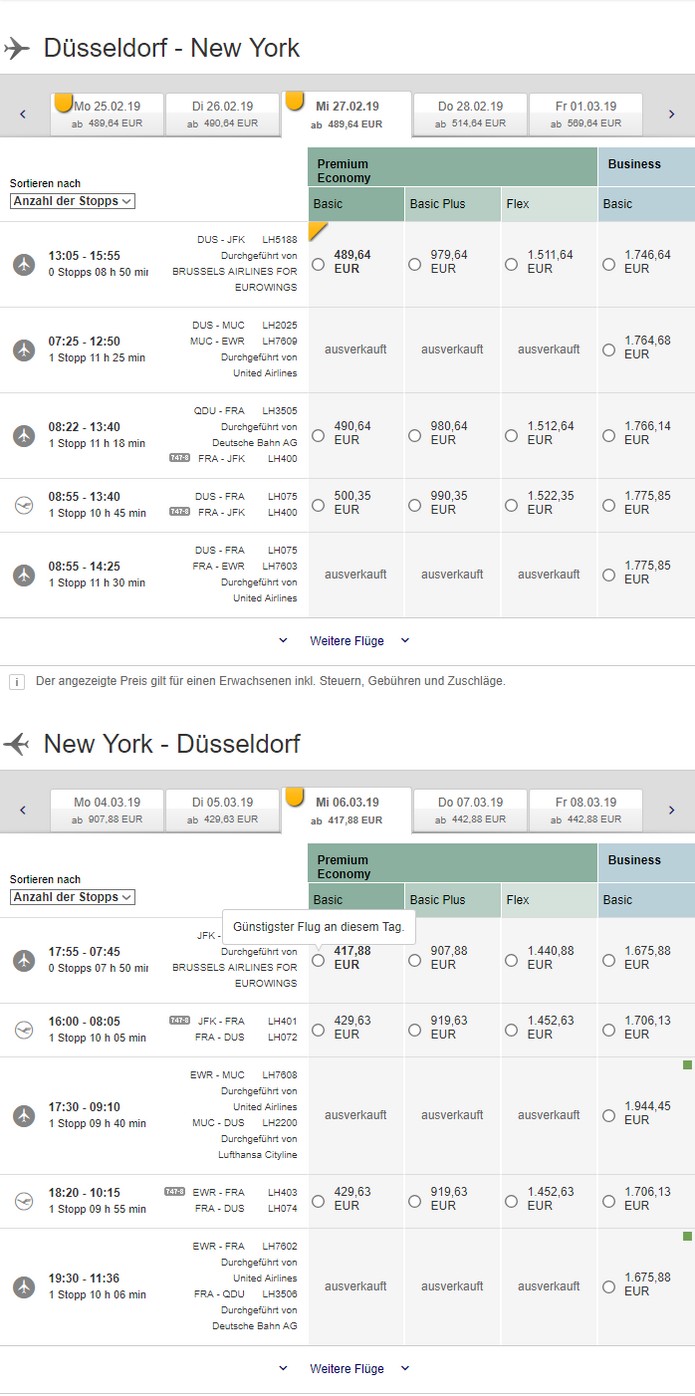 Abflug im Inland / Lufthansa DUS-NYC