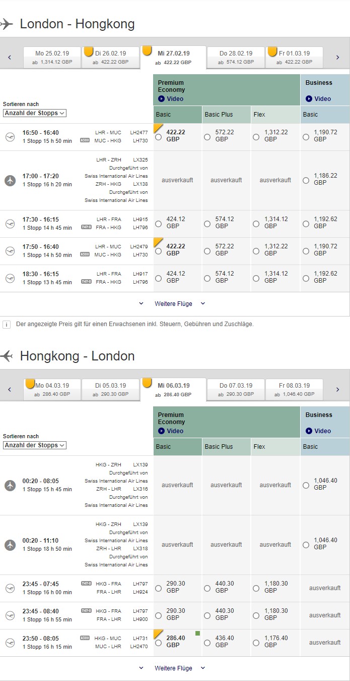 Abflug im Ausland / Lufthansa LHR-HKG