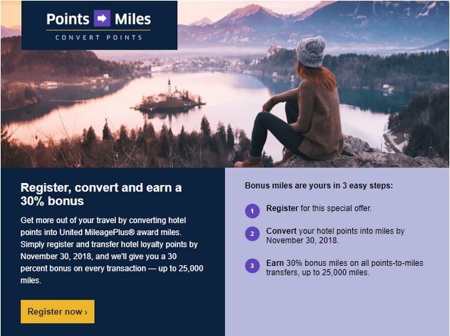 30% Bonus beim Transfer von Hotelpunkten zu MileagePlus bis 30.11.2018