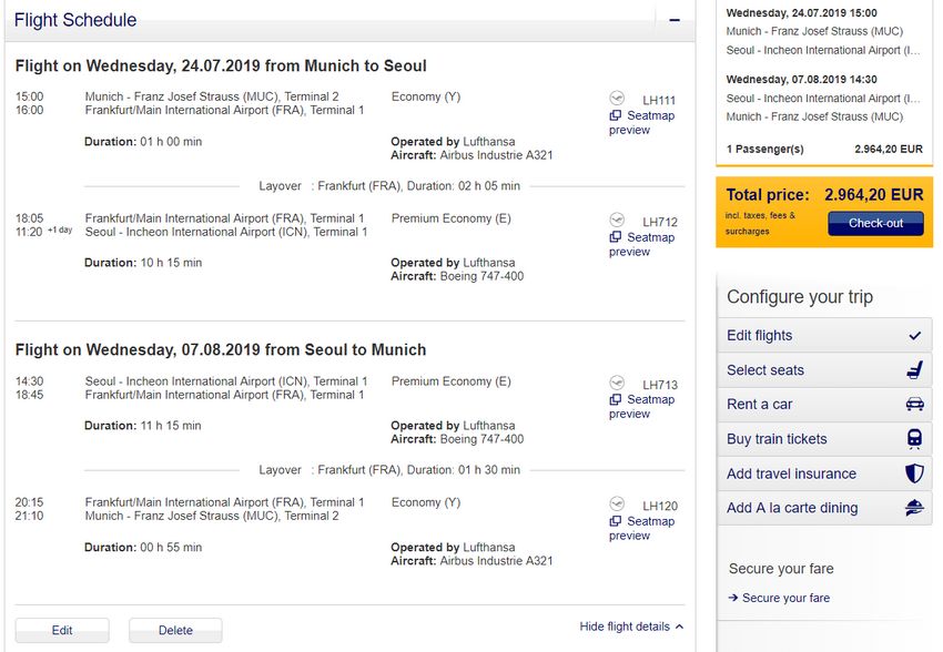 Preisbeispiel Premium Economy München - Seoul