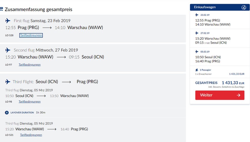 Business Class Flüge mit LOT nach Seoul