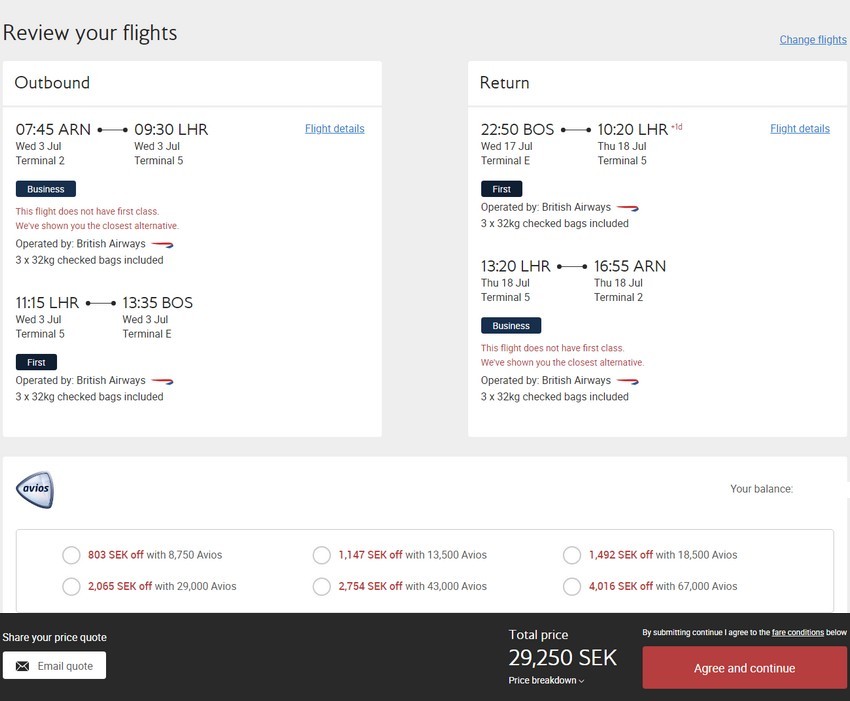 Mit British Airways günstig in der First-Class von Stockholm in die USA (hier Boston)