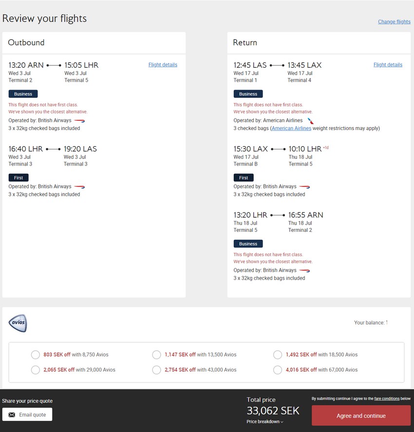 Mit British Airways günstig in der First-Class von Stockholm in die USA (hier Las Vegas)