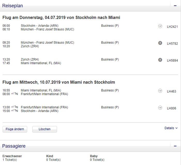 Mit Lufthansa günstig in der Business-Class von Stockholm nach Miami Stockholm - Miami