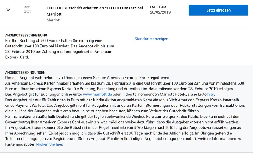 100 EUR American Express Gutschrift bei Marriott