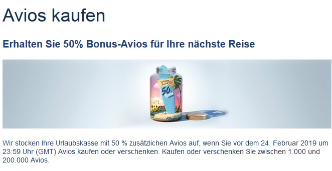 50% Bonus beim Erwerb von Avios