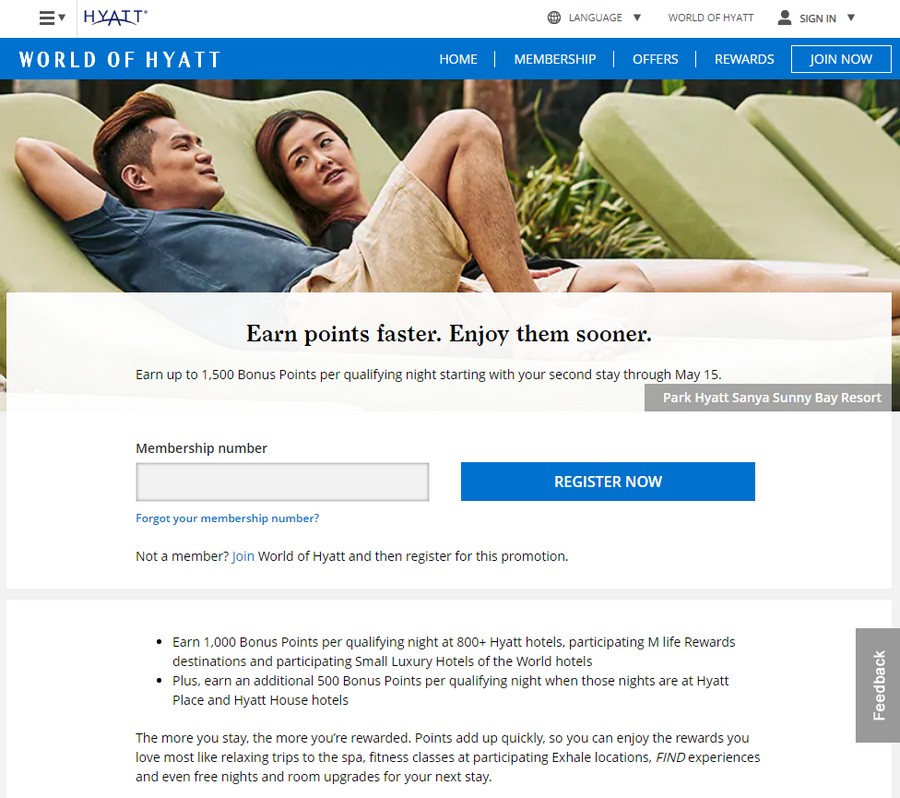 1.500 World of Hyatt Bonuspunkte bis 15.05.2019