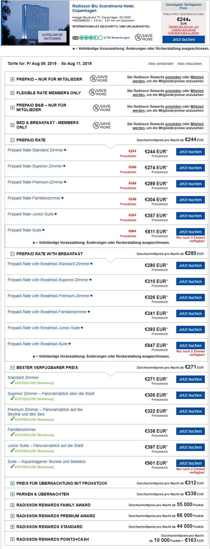 Reguläre Raten im Radisson Blu Scandinavia Hotel Copenhagen