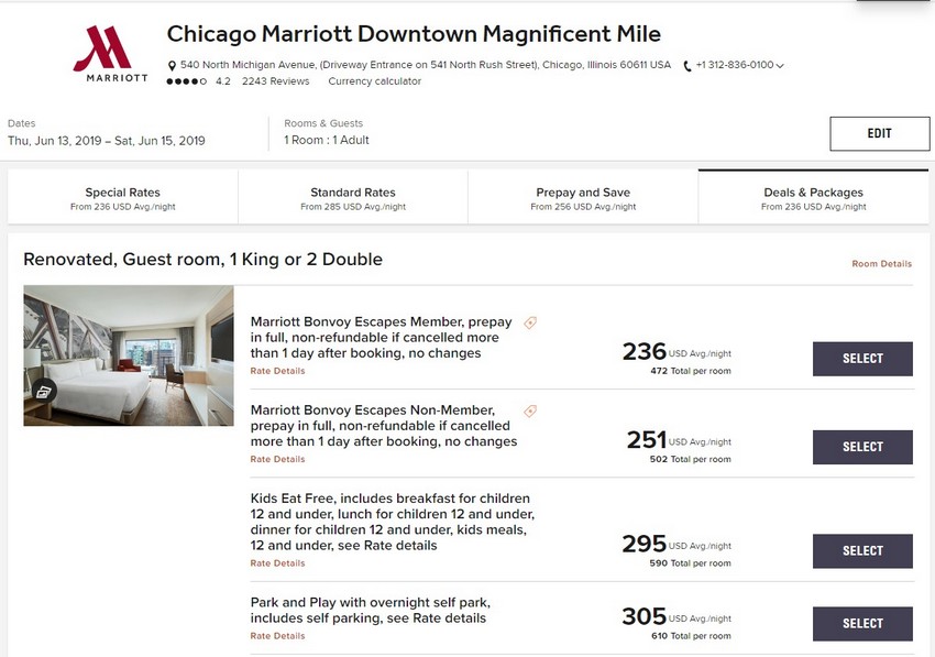 Vergleich Marriott Bonvoy Escapes Raten Chicago Marriott Downtown Magnificent Mile