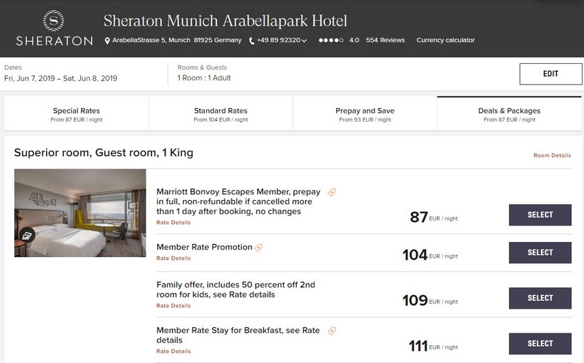 Vergleich Marriott Bonvoy Escapes Raten Sheraton München Arabellapark