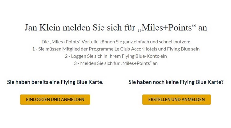 Registrierungsprozess für Miles + Points bei Le Club AccorHotels