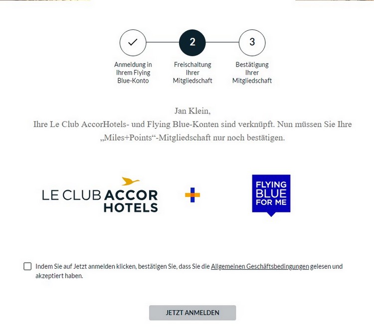 Registrierungsprozess für Miles + Points bei Le Club AccorHotels