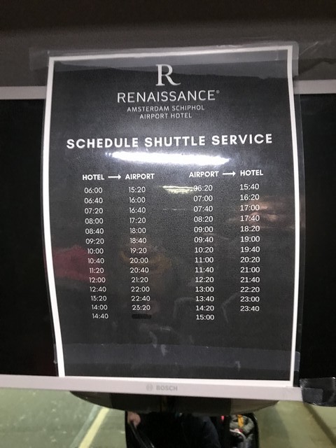 Shuttle Fahrplan zum Renaissance Amsterdam Schiphol