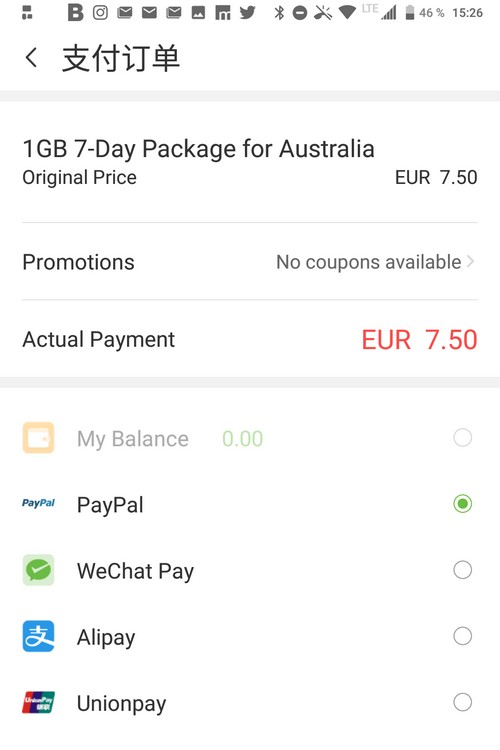 Glocal Me 3G Kaufabwicklung Data Pass Australia über App