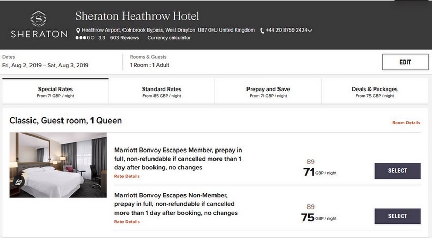 Vergleich Marriott Bonvoy Escapes Raten Sheraton London Heathrow