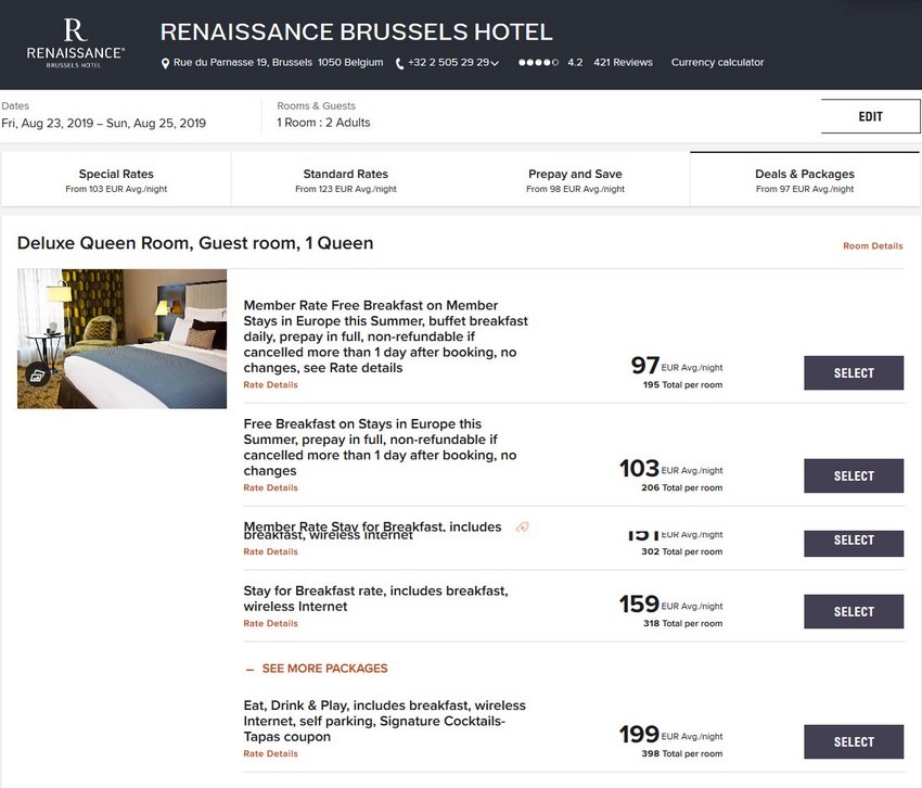 Vergleich Marriott Bonvoy Escapes Raten Renaissance Brussels Hotel