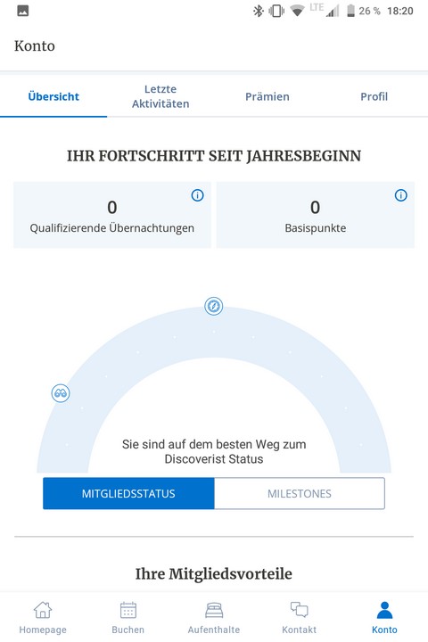 World of Hyatt App - Milesstone und Statusangaben