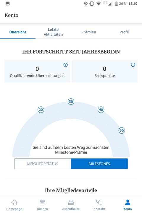 World of Hyatt App - Milesstone und Statusangaben