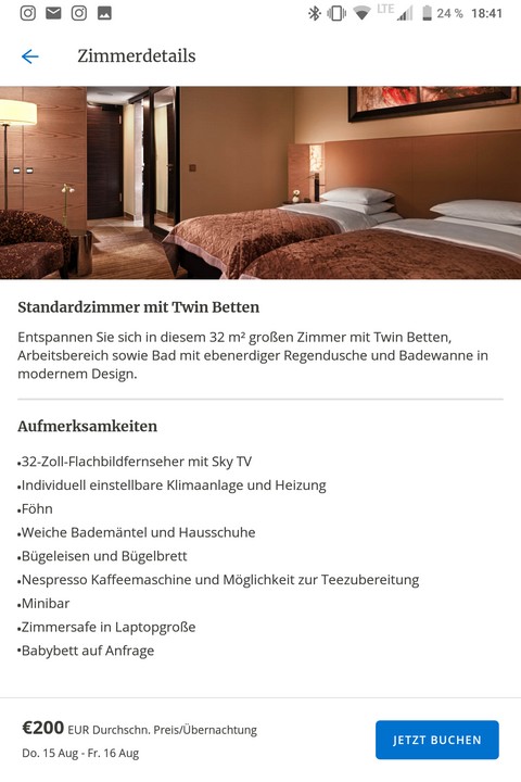 World of Hyatt App - Zimmerbeschreibung