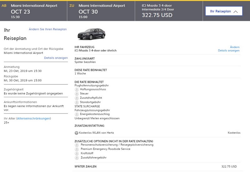 Preisbeispiele und Vergleiche mit Hertz EuroBonus Raten