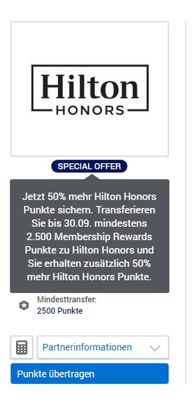 50% Bonus beim Transfer von Membership Rewards zu Hilton Honors