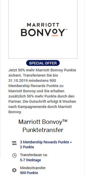 50% Bonus beim Transfer von Membership Rewards zu Marriott Bonvoy bis 31.10.2019