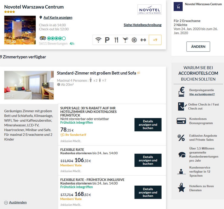 Accor Super Sale Raten im Novotel Warschau Zentrum