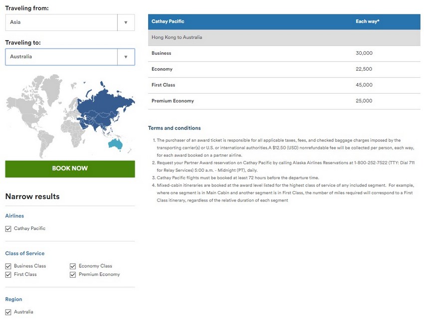 Alaska Airlines Award Chart Asien - Australien