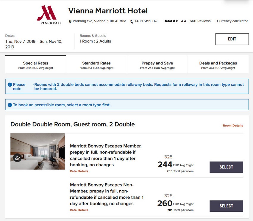 Vergleich Marriott Bonvoy Escapes Raten Wien Marriott