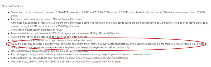 Bedingungen beim Kauf von Marriott Bonvoy Punkten bis 22.12.2019 mit 30% Ermäßigung