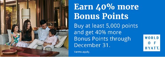 40% Bonus beim Kauf von World of Hyatt Punkten bis 31.12.2019