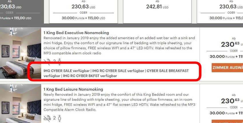Anzeige, wenn IHG Cyber Sale 2019 verfügbar sind