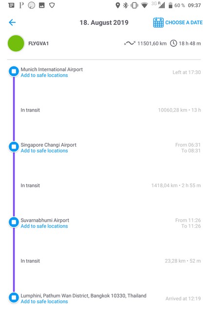 GEGO App - Tracking der Reise des Koffers