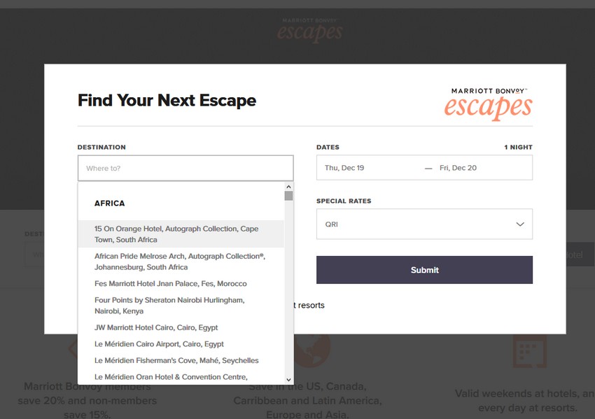 Suche Marriott Bonvoy Escapes