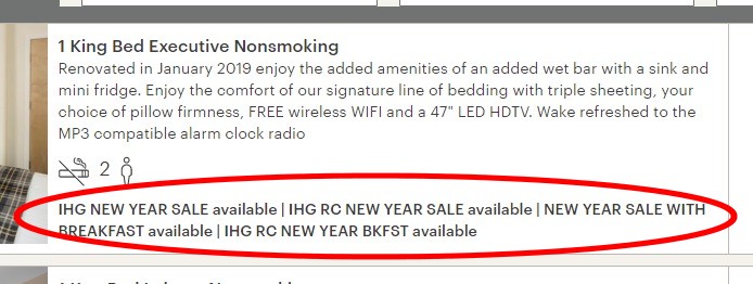 Anzeige der IHG New Year Sale 2020 Raten Verfügbarkeit