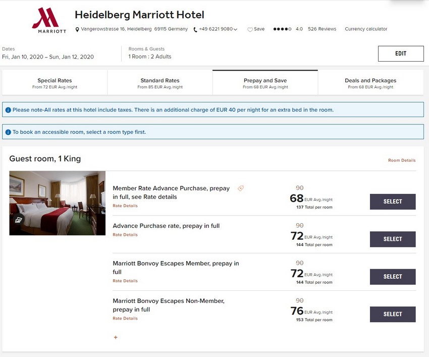 Vergleich Marriott Bonvoy Escapes Raten Marriott Heidelberg