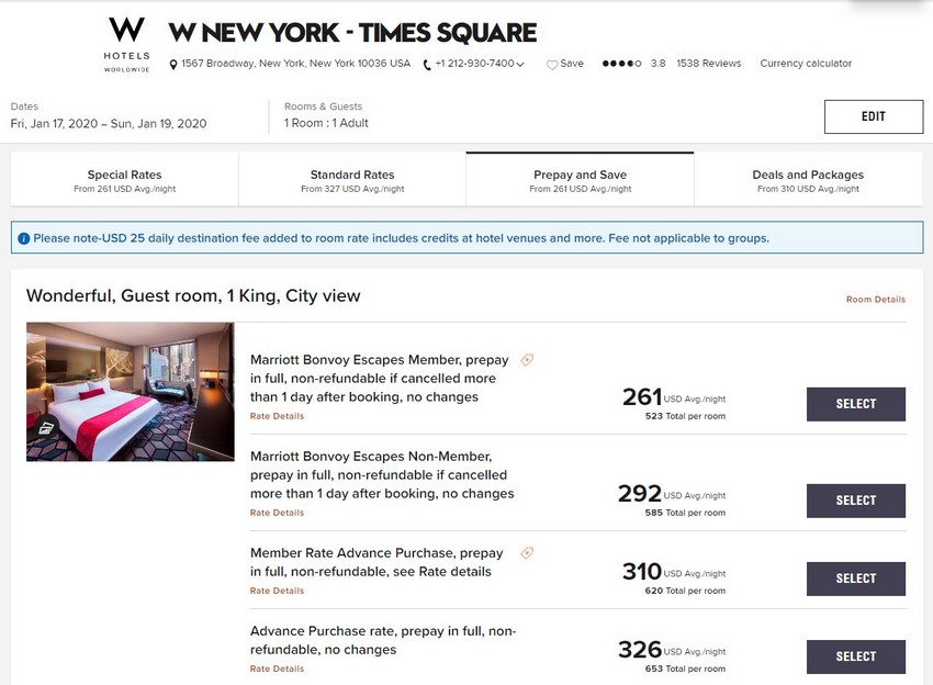 Vergleich Marriott Bonvoy Escapes Raten W Times Square