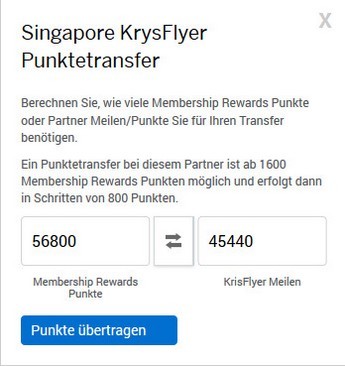 Punktetransfer American Express Membership Rewards zu Singapore Airlines KrisFlyer