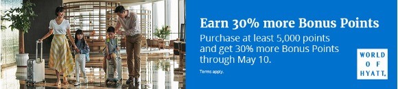 30% Bonus beim Kauf von World of Hyatt Punkten bis 10.05.2020