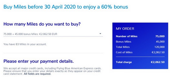 60% Bonus beim Kauf von Flying Blue Meilen bis 30.04.2020