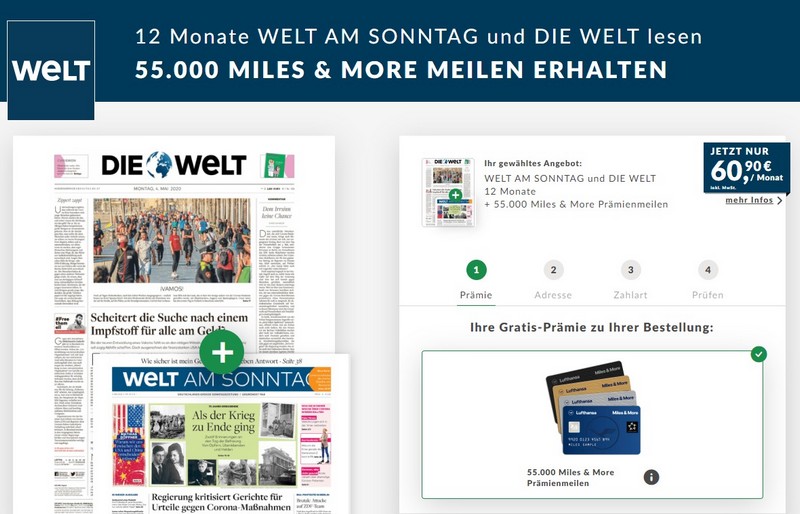 55.000 Miles and More Meilen bis 31.05.2020 für ein Abo der Welt