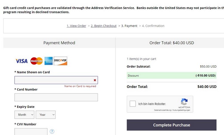 Kauf der elektronischen Geschenkkarte von Marriott