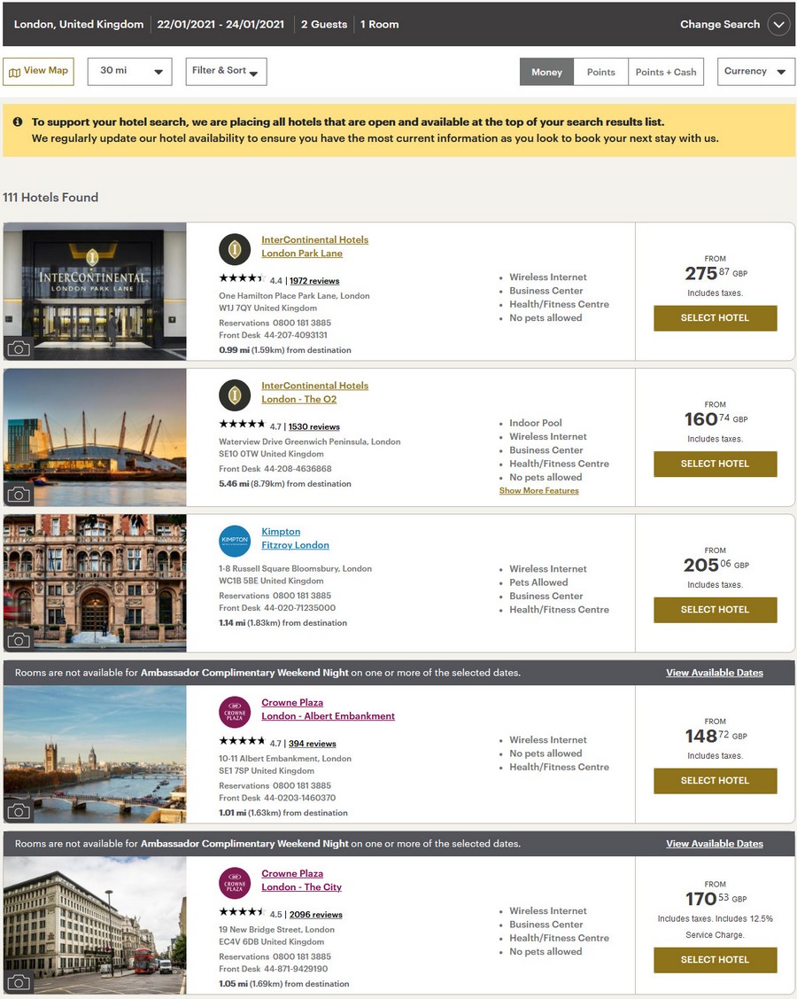 Preisvergleich Ambassador Freinacht bei Kimpton und InterContinental Hotels in London