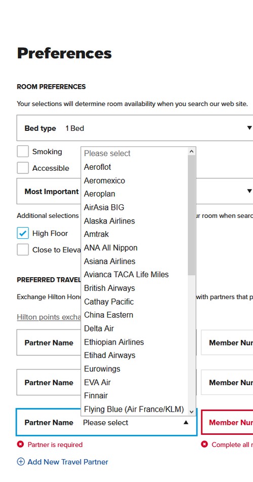 Informationen zur Anlage von Bevorzugten Travel Partner m Hilton Honors Programm